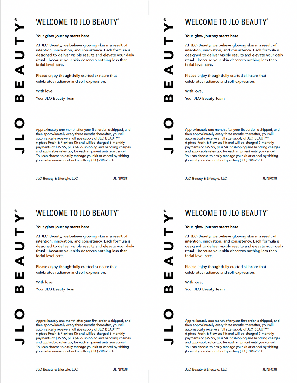 jlo beauty welcome letter