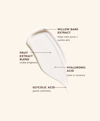brightening serum formula - face serum ingredients- willow bark, hyaluronic acid, glycolic acid, fruit extract blend